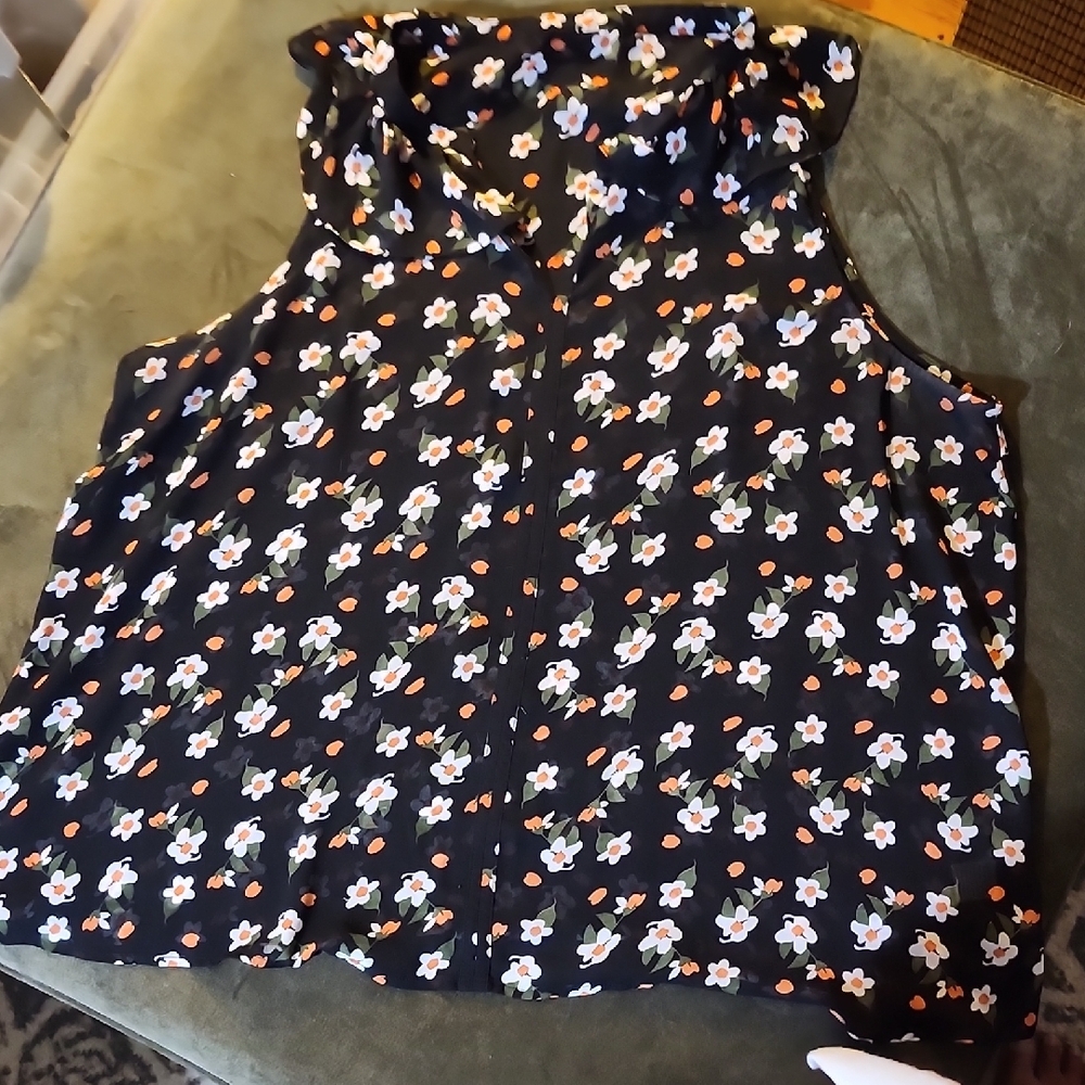 Floral Sleeveless Black Top